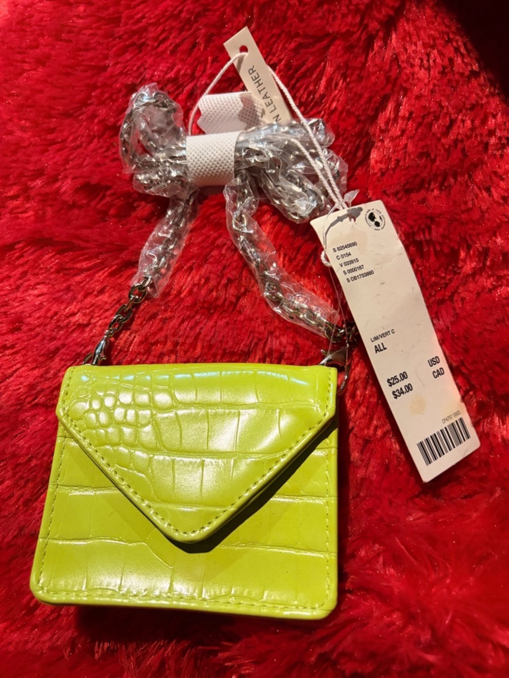 Urban Outfitters Lime Green Croc-Embossed Mini Crossbody Bag